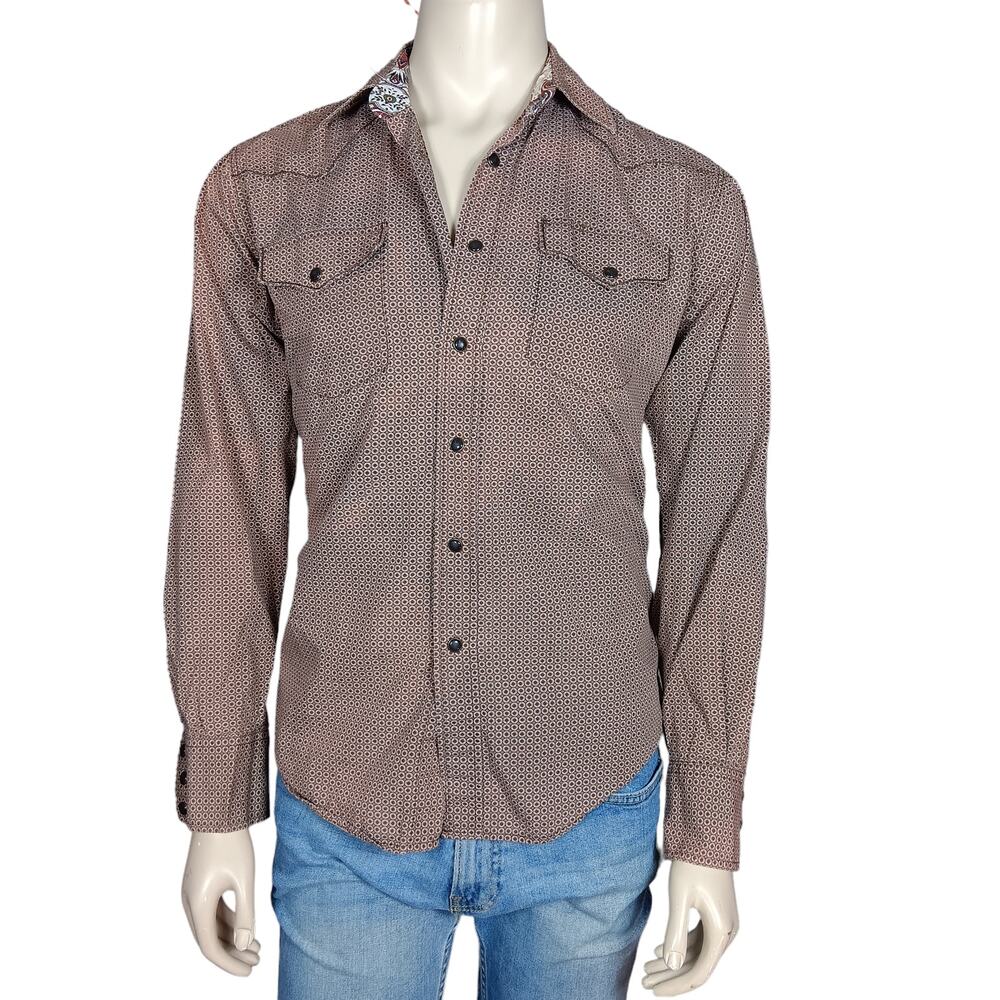 Rodeo Clothing Co. Western Shirt Size Medium Brown Long Sleeve Snap Buttons
